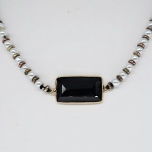 Vanessa Mooney Pearl & Black Bead Choker Necklace